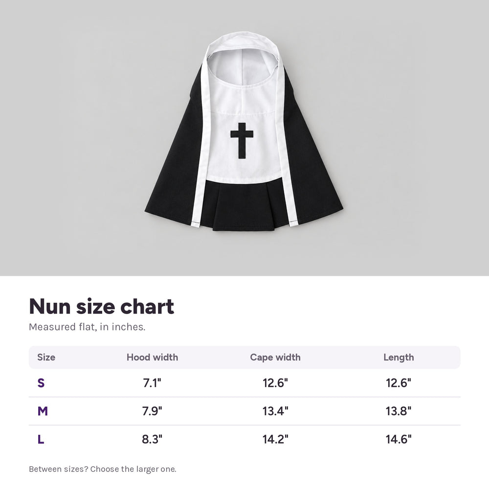 Nun costume size chart in inches